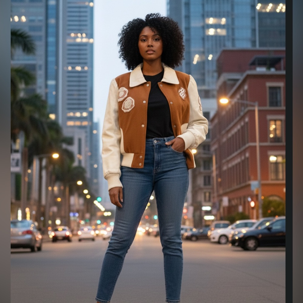 Vintage rare Rocawear Leather Jacket with Brown and Cream Accents